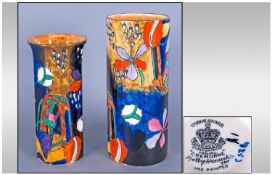 Two Corona Vases "Cremorne" designer Molly Hancock. hand painted, with full marks to base 6.5 " 6"