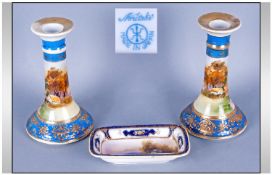Noritake Pair Of Fine Hand Finished Candlesticks, Each 6" in height, Circa 1920's. Plus a fine