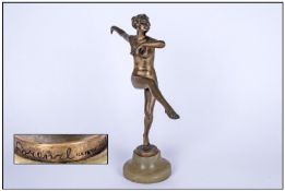Lorenzl Signed Art Deco Bronze Figure Of A Nude Dancing Girl Titled 'The Dancing Girl' standing in a