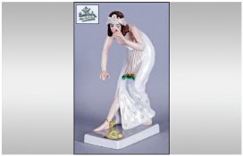 Rosenthal Art Deco Figure 'Female Snake Charmer' Hand decorated partially nude woman bending over