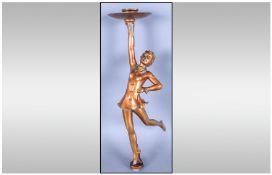 Art Deco Cold Painted Excellent Quality Figural Lamp Base, Circa 1930. In the form of a dancing lady