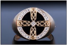 Gents 9ct Gold Celtic Cross Diamond Ring, Purchased from Brooks & Bentley. Fully hallmarked.