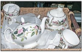 Wedgwood Hathaway Rose Tea Service comprising Tea Pot, Milk Jug & sugar bowl, 6 cups & saucers etc.