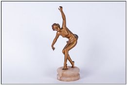 Art Deco Spelter Figure in the form of a  semi-naked woman dancer. Circa 1930 raised on a circular