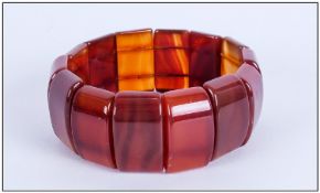 Red Agate Bracelet, slightly curved, rectangular agate beads threaded onto strong jeweller's