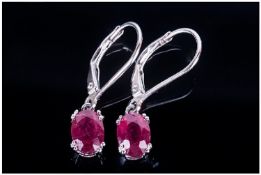 Ruby Lever Back Drop Earrings, oval cut, rich red, African rubies, totalling 2.5cts, suspended