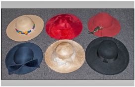 A Collection of six ladies hats different colours and styles, all in good condition presented in a