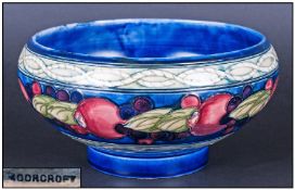 William Moorcroft Signed Rare Pattern Footed Bowl, circa 1920's. Pomegranates, Berries & Leaves with