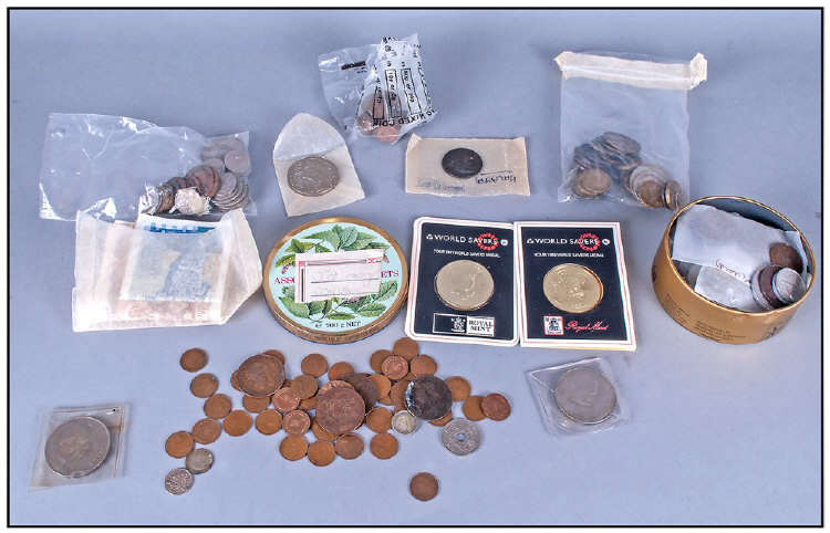 Mixed Collection Of Low Value Coins, Various countries. Mostly copper & nickel, Some silver.Together