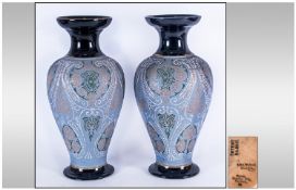 Lovatt Langley Ware Pair Of Leadless Glaze Stoneware Vases, Impressed marks to base. Each vase