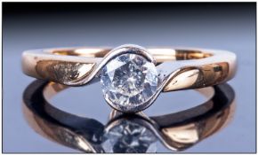 18ct Gold Diamond Ring Set With A Single Round Modern Brilliant Cut Diamond, Fully Hallmarked,