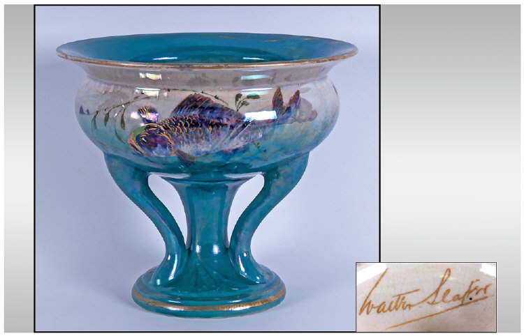 Shelley Walter Slater Art Nouveau Pedestal Bowl, the bowl of squat, wide cauldron shape held on a