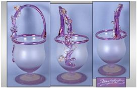 Jon Art Contemporary Art Glass Basket Vase, the goblet shape body on a circular spread base in