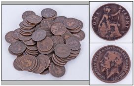 Coins  86 x old one pennies.  Heaton Mint Marks. 37x 1912H and 49 x 1919H. Mixed Grades.