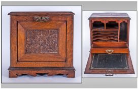 Edwardian Oak Cased Stationary Box with fitted interior. The fronted door drops down to reveal