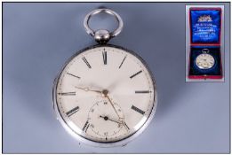 Victorian Silver Open Faced Fussee Pocket Watch Hallmark Chester 1842. 2" in diameter. Comes with