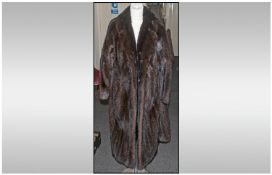 Male Dark Ranch Mink Three Quarter Length Coat, fully lined. Collar with revers. hook & loop