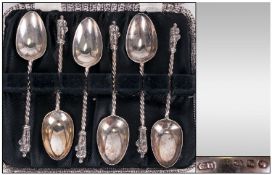 Victorian George Unite Set Of Six Apostle Spoons, Hallmark Birmingham 1885. Makers Mark G.U George