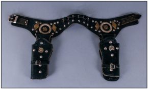 Studded Black Leather Country And Western Holster Belt. With two holsters.