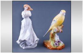 Royal Doulton Figure 'Thank You' 7 inches in height. Together with Staffordshire Yellow Bird Figure,