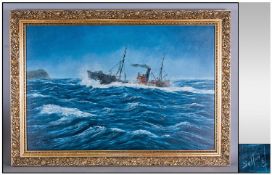 Keith Sutton Oil On Board. Gilt Framed. Titled 'Tekoura', Signed and Dated Lower Left. 37" x 24".