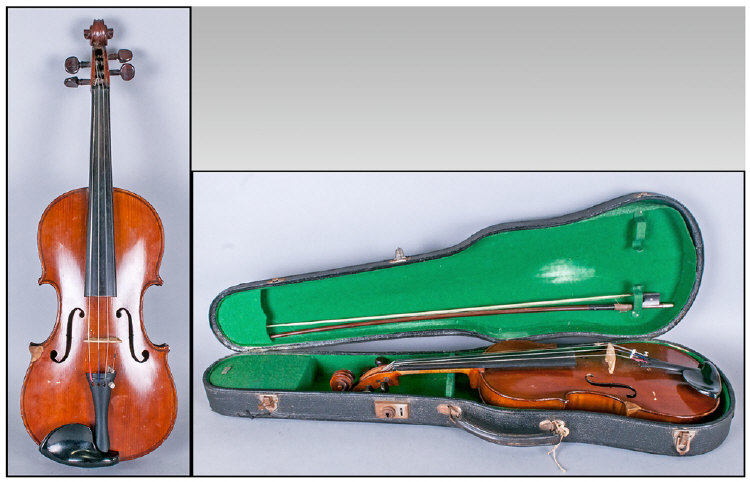 Violin In Case with single bow.