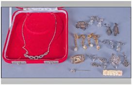 Small Mixed Lot Of Costume Jewellery including earrings brooches etc. Some set with Marcasites, Some
