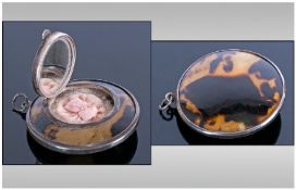 Samson Mordan Fine Silver & Tortoiseshell Circular Lidded Rouge Pot, Hallmark Birmingham 1871. 1.75"