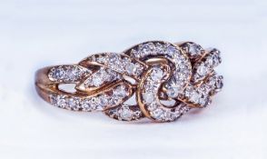 9ct Gold Diamond Cluster Ring, Entwined Knot Design Set With Round Brilliant Cut Diamonds, Fully