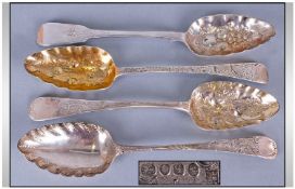 A Good Collection Of Georgian Silver Berry Spoons, 4 in total. 1. William IV Silver berry spoon,