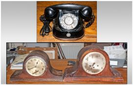 Two Mantle Clocks A/F, together with Bakelite round dial telephone.