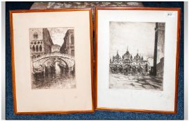 Two Continental Black & White Architecture Scenes, both framed & one signed lower right. Overall