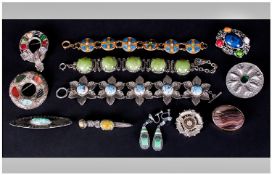 A Good Collection Of Vintage Costume Jewellery Includes Scottish stone set brooch, bracelets,