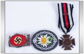WW1 German Hundenburg Cross with swords and a WW2 German Hitler Youth buckle & WW2 German army