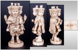 Japanese Ivory Okinomo Of Unusual Form. Depicting a three headed deity, probably Indian market item.