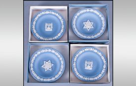Wedgwood Judacia Collection in Jasper Blue. 4 Round Dishes 2 x Star of David and 2 x Menorah. 4.5"