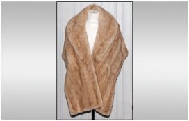 Honey Blonde Mink Stole, fully lined. Shaped shoulders. Pocket to lining.