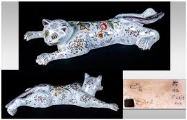 WITHDRAWN *******Paris Faience Large Climbing Cat Wall Pocket, with hand painted, polychrome