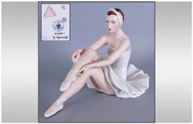 Royal Dux Bohemia Figure Seated Ballet Dancer, Signed V.Daniel. 6.5" in height. Excellent