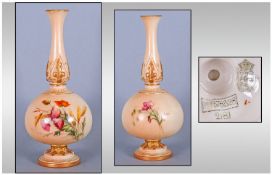 Royal Worcester Blush Ivory Specimen Vase With Floral Decoration. Date 1896, 9.25" in height.