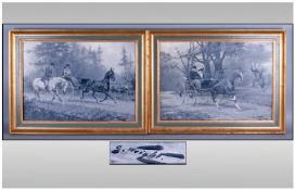 George Wright Pair Of Oil Paintings On Canvas monochrome colours. Depicting horses trotting with