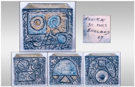 Troika Signed Cube Shaped Vase, Monogrammed L7, Anne Lewis. 1966-1972. St Ives, England to base. 3.