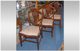 A Set Of Three Antique Mahogany Sheraton Style Shield Back Chairs, with drop in seats on reeded