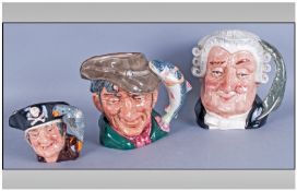 Royal Doulton Character Jugs, 3 in total. 1. Long John Silver D6386, 4.25" in height. 2. The Lawyer,