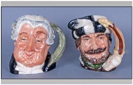 Royal Doulton Small Size Character Jugs, 1. The Lawyer, Issued 1958, 2. The Trapper, Issued 1968.