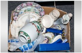 Box Of Miscellaneous Ceramics comprising Orientalware, Nao Figure, Various ceramics etc.