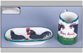 Wemyss Ware Early Black Cockerel Jug & Dish impress wemyss mark and T.G Goode to base. jug 2.5" in