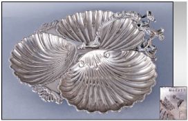 Walker & Hall Silver Plated Shell Pattern Trifil Sweetmeat Dish. circa 1900. 9.5x9.5"