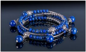 Lapis Lazuli Wrap Bracelet, small round beads of lapis lazuli threaded onto a triple coil of
