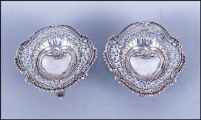 Victorian Fine Pair Of Silver Ornate & Openwork Bon Bon Dishes Hallmark Birmingham 1889. Each 5.5"